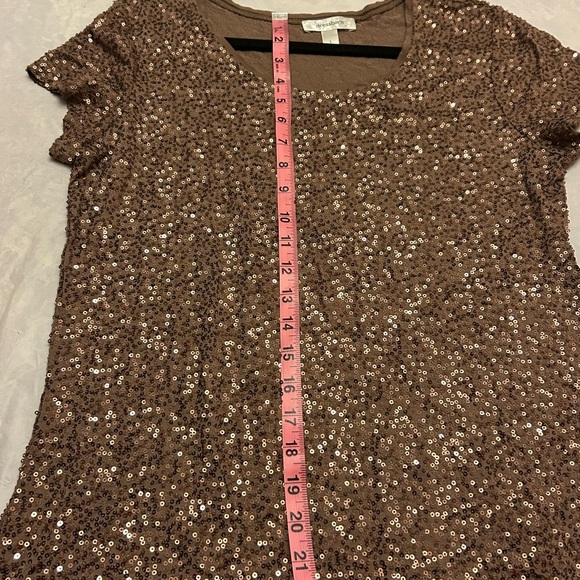 EUC Women's Dress Barn Brown Sequin Blouse - Picture 5 of 11